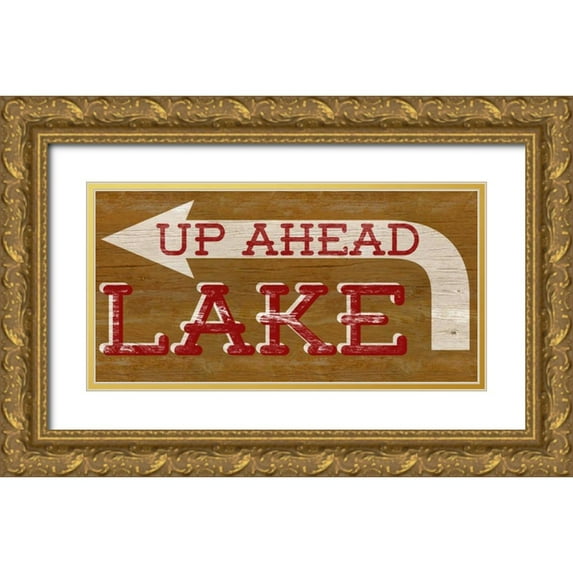SD Graphics Studio 32x18 Gold Ornate Wood Framed with Double Matting Museum Art Print Titled - Lake Sign