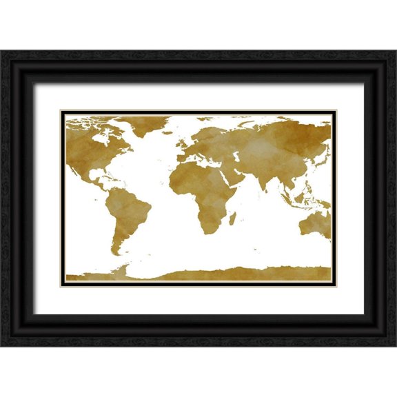 SD Graphics Studio 32x21 Black Ornate Wood Framed with Double Matting Museum Art Print Titled - World Map Collection Gold
