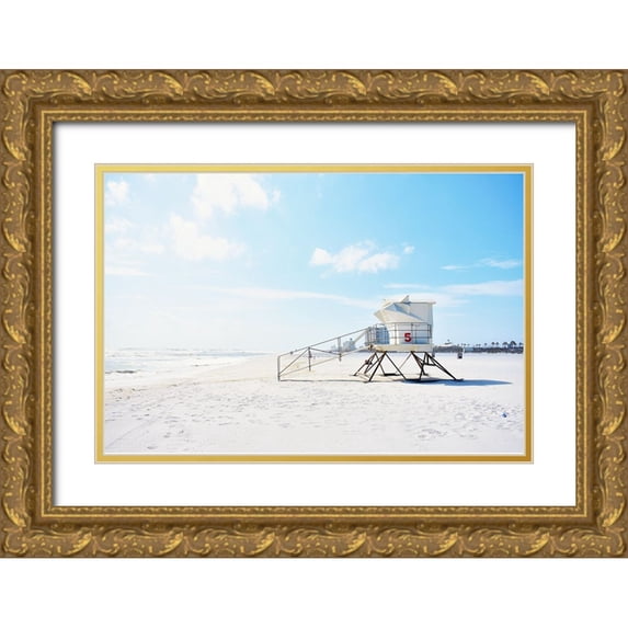 SD Graphics Studio 32x23 Gold Ornate Wood Framed with Double Matting Museum Art Print Titled - Lifeguard Station