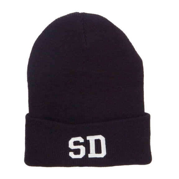 SD South Dakota Embroidered Long Beanie - Black OSFM