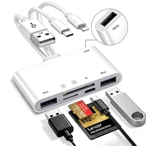 Atzeste 6-in-3 SD Card Reader for iPhone iPad, SD/TF Card Adapter for iPhone 17/16/15 Pro Max Memory Card Reader with SD MicroSD USB for Mac/iPad/MacBook Pro/Air Android Phone