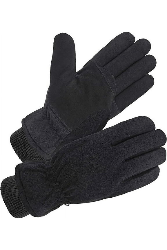 (SD8661KW/L) SKYDEER Premium Genuine Deerskin Suede Leather and Polar Fleece Glove, with 3M Thinsulate Insulation (Black)