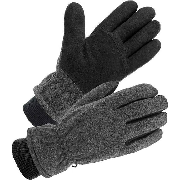 (SD8662KW/L) SKYDEER Premium Genuine Deerskin Suede Leather and Polar Fleece Glove, with 3M Thinsulate Insulation (Gray)