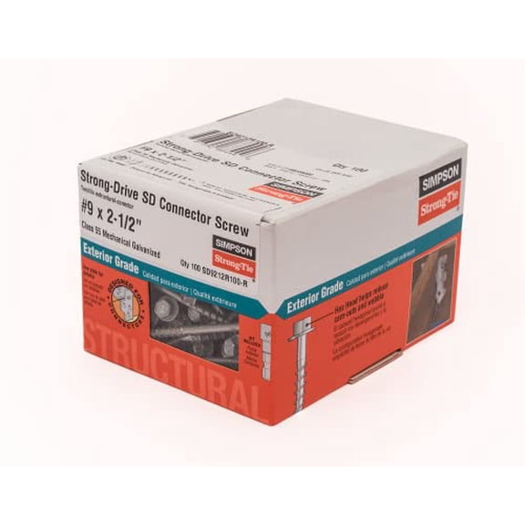 SD9212R100-R - #9 x 2-1/2 Inch Strong Drive SD Connector Screws - 1/4 Inch Hex Head, Galvanized Coating, Hex Bit Included, for Construction, Home Improvement (Box of 100)