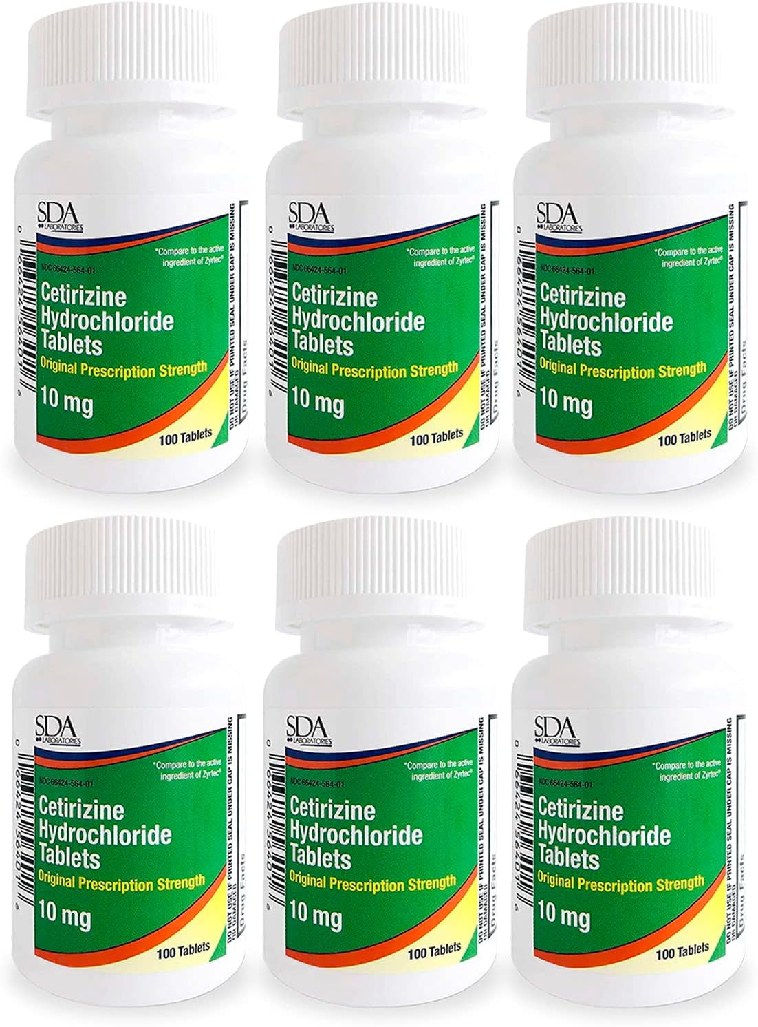 SDA Laboratories | Allergy Relief Cetirizine HCL 10mg 100 count Tablets | 6PK