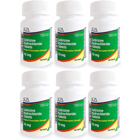 SDA Laboratories | Allergy Relief Cetirizine HCL 10mg 100 count Tablets | 6PK