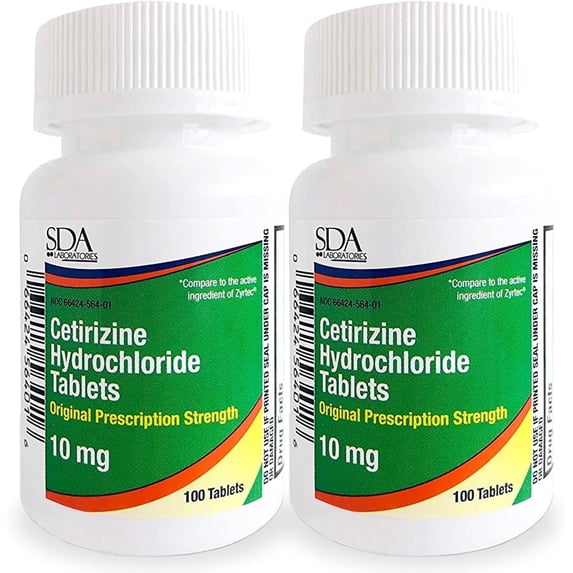 SDA Laboratories | Allergy Relief Cetirizine HCL 10mg 100 count Tablets | 2PK