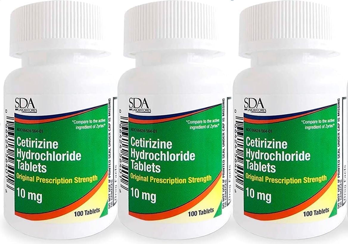 SDA Laboratories | Allergy Relief Cetirizine HCL 10mg 100 count Tablets | 3PK