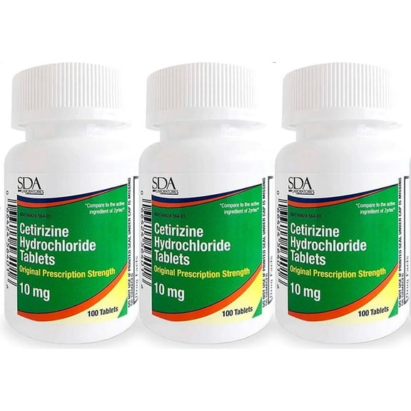 SDA Laboratories | Allergy Relief Cetirizine HCL 10mg 100 count Tablets | 3PK