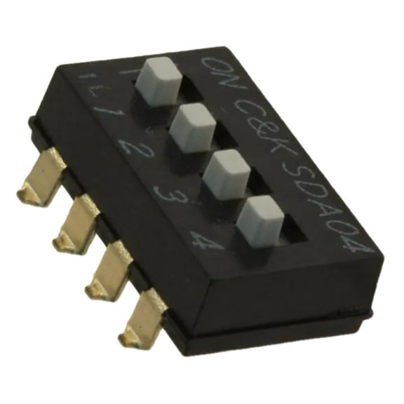 SDA04H1SBD Dip Switch SPST 4 Position Surface Mount Slide (Standard) Actuator 25mA 24VDC :Rohs