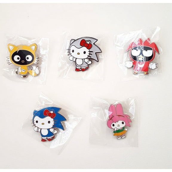 SDCC 2016 Exclusive Sonic The Hedgehog Sanrio 5 Pins Set LE 300 Hello Kitty