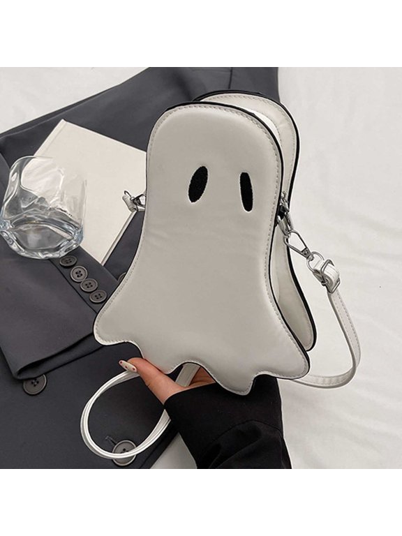 White Ghost Shaped Crossbody Bag, Novelty PU Shoulder Purse for Women and Teens, Halloween Parties and Cosplay