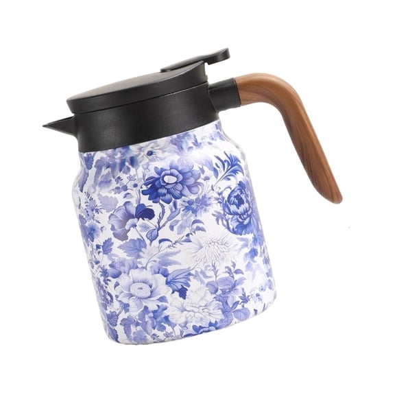 SDFGTstore 1000ml Retro Floral Nonrust Steel Teas Kettles With Wooden Handle And Filter For Hot Beverages