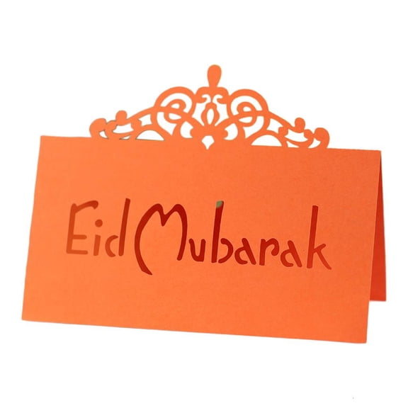 SDFGTstore 100Pcs 3D Floral Crown Eid Mubarak Table Card Ramadan Kareem Hollow Out Letters Paper Placecard Party Decoration