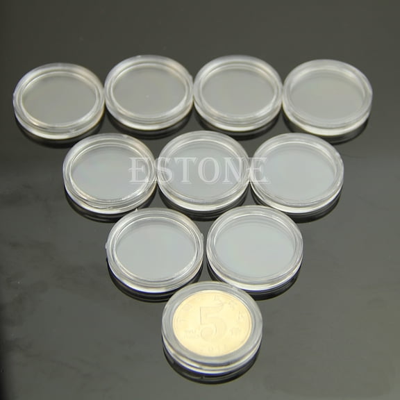 SDFGTstore 10pcs 21mm Applied Clear Round Cases Coin Storage Capsules Holder Round Plastic