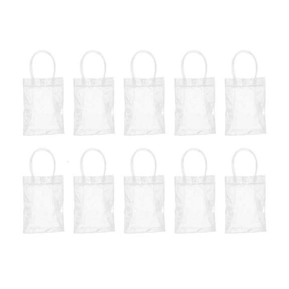 SDFGTstore 10pcs PVC Clear Tote Bags with Handle Portable Gift Handbag Supplies for Food Candy Packaging Organization
