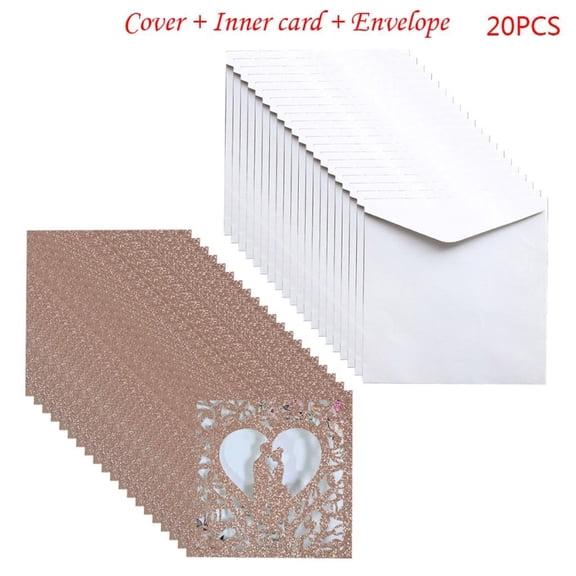 SDFGTstore 20pcs/set Wedding Invitations Cards Glitter Hollow Greeting Card Invite Envelope