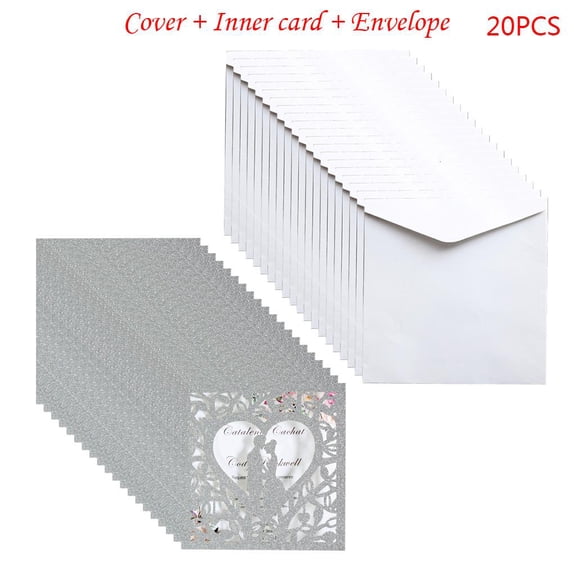 SDFGTstore 20pcs/set Wedding Invitations Cards Glitter Hollow Greeting Card Invite Envelope