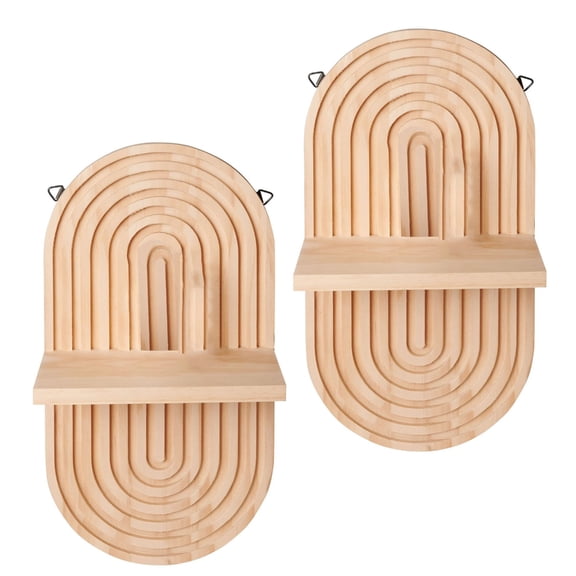 SDFGTstore 2Pieces Oval Shape Wood Wall Shelves Bohemian Floating Shelf Plant Shelf Display Rack for Home and Office Organization