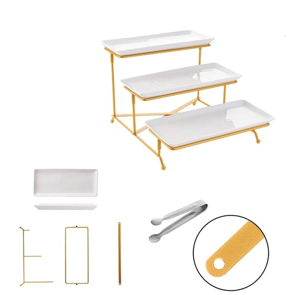 SDFGTstore 3 Tiered Serving Tray Set With Foldable Stand And Crosses Pubs For Party Dessert Fruit Display Kitchen Storage