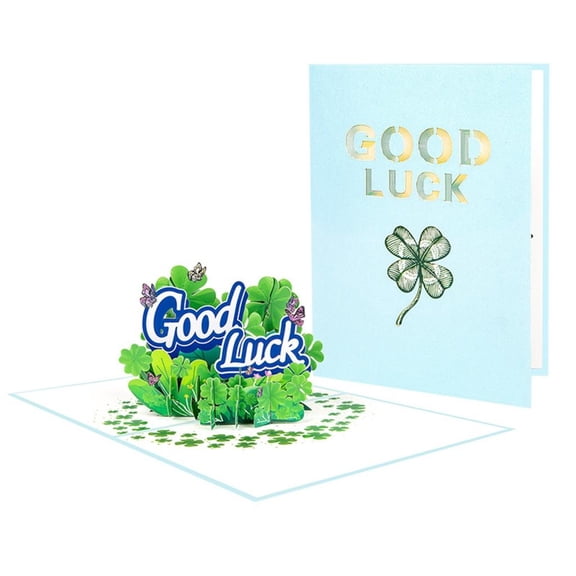 SDFGTstore 3D Good Luck Popup Greetings Card,Good Luck Greetings Cards,Clovers Popup Card with Envelope and Note for Most Occasion