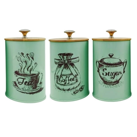 SDFGTstore 3pcs Sturdy Iron Canisters with Wood Lids for Kitchen Supplies Organization