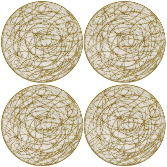 SDFGTstore 4 Piece PVC Coasters Set Elegant Gold Foils Design Heat Resistant Nonslip for Dining Table Protections