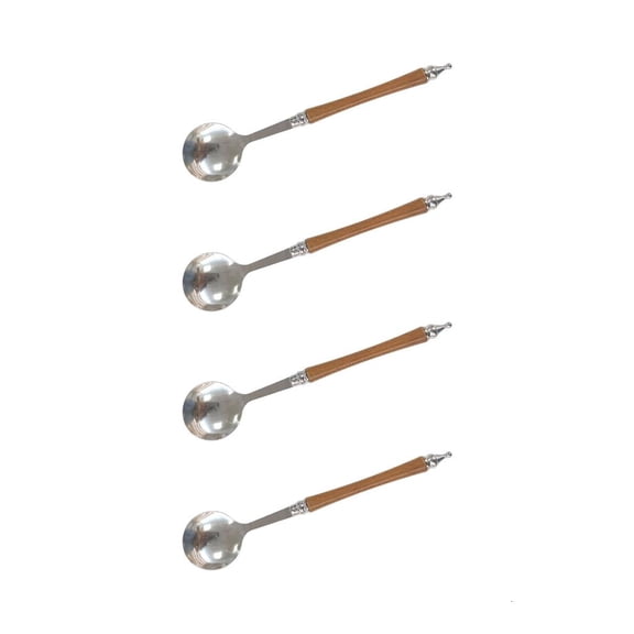 SDFGTstore 4 Piece Stainless Steels Round Spoons With Ergonomic Wood Handle Flatware Silverware For Family Meals And Entertaining
