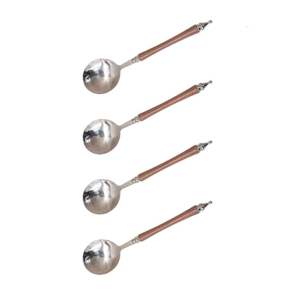 SDFGTstore 4 Piece Stainless Steels Round Spoons With Ergonomic Wood Handle Flatware Silverware For Family Meals And Entertaining