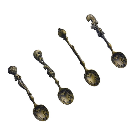 SDFGTstore 4Pcs Antique Coffee Dessert Spoon Tableware Creative Handle Stirring Spoons Home Kitchen Tool Star Teaspoon