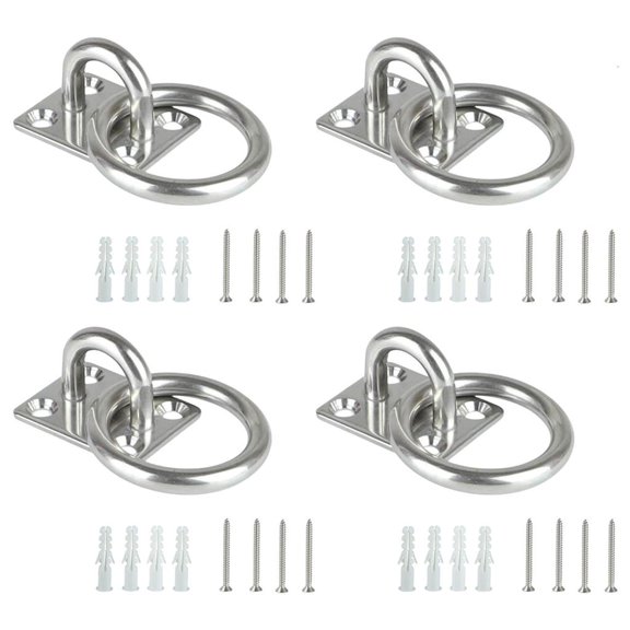 SDFGTstore 4Pcs Stainless Steels Circular Door Catches Eyes Plate with Rings Square Fixed Buckles Welded Plate Seat Easy to Install