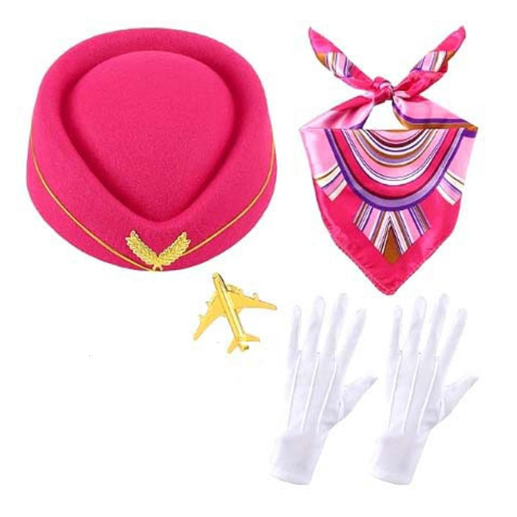 Women’s Stewardess Costume Accessories Flight Attendant Hat Scarf Gloves Amazon.com: 5 Pack Women main image 4