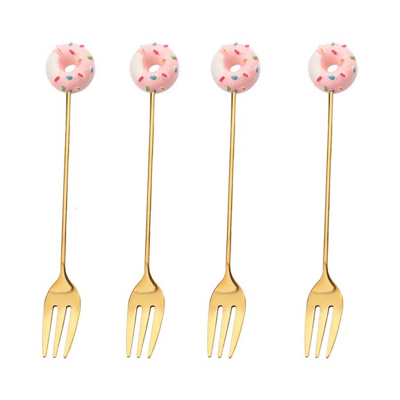 SDFGTstore 4pcs Stainless Steel Donuts Candy Spoon Fork Kitchen Tableware Dessert Spoons Stirring Mixing Sugar Ice Cream Teaspoon