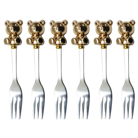 SDFGTstore 6 Pieces Bear Shaped Coffee Spoons/Fruit Forks Tablewares Dessert Spoons/Forks Stainless Steel Material for Kitchen