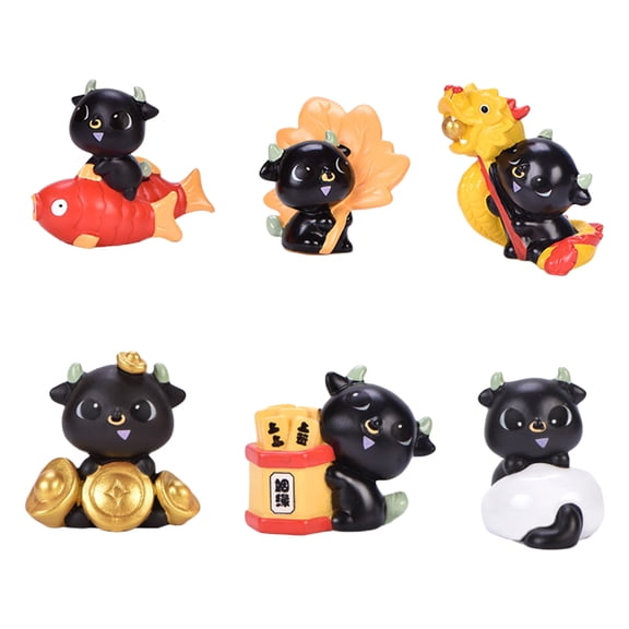 SDFGTstore 6pcs Cute Cow Micro Landscape Figurine Ornaments Resin Craft Miniature Fairy Garden Decoration