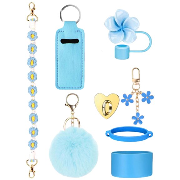 SDFGTstore 8Pcs Portable Cup Customization Set Unique Cup Decorating Floral Straw Lid Cozy Chain Set For Drinkware Accessories