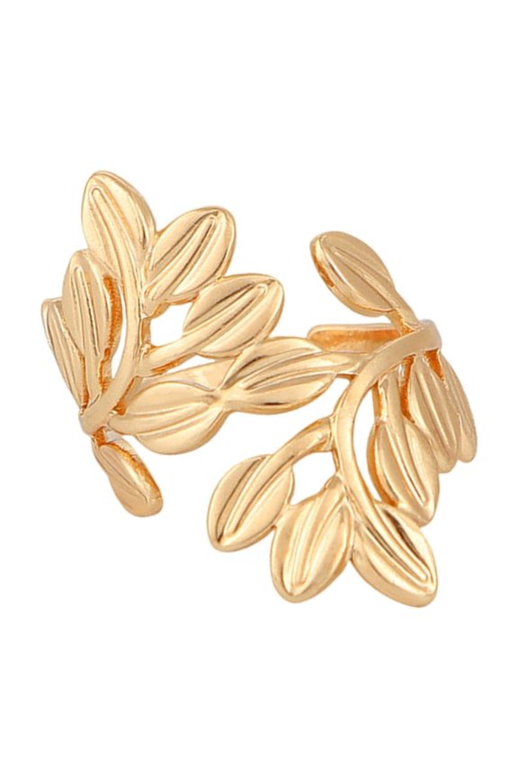 Artistic Open Leaf Stainless Steel Ring Fading Resistant Jewelry Gift