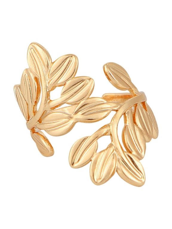 Artistic Open Leaf Stainless Steel Ring Fading Resistant Jewelry Gift