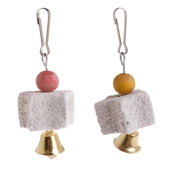 SDFGTstore Bird Grinding Beak Stone with Bells Mineral Block Trimming Teeth Chewing Toy for Rabbits Parrots