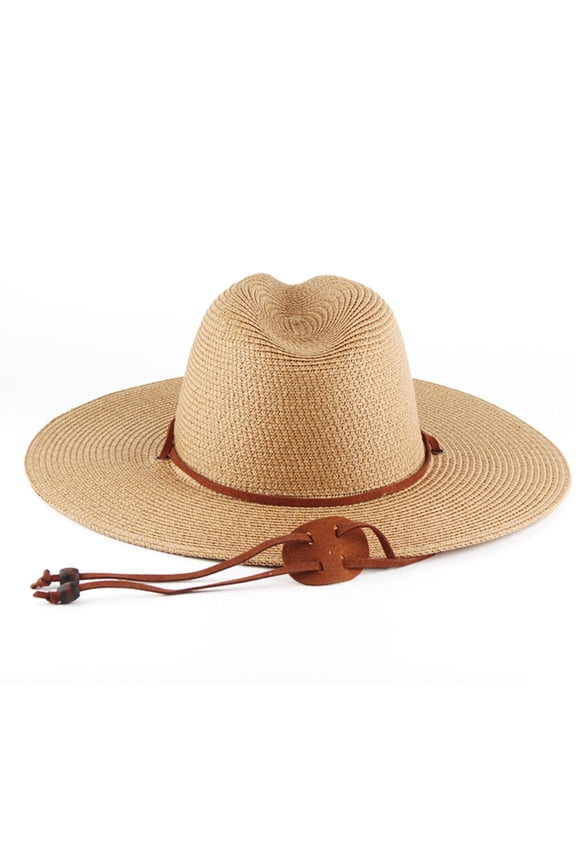 Breathable Paper Straw Panama Hat Adjustable Chin Strap Wide Brims Sunproof Hat
