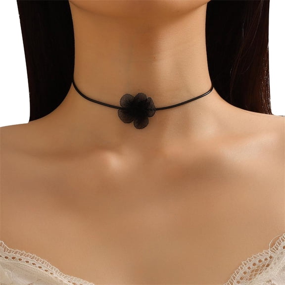 SDFGTstore Choker Small Flower Lace-Up Necklace Lace Lacing Clavicle Chain Lace Collar