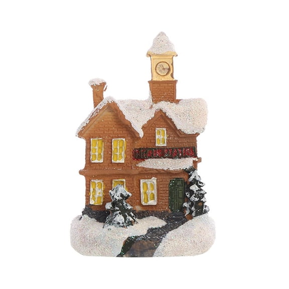 SDFGTstore Christmas LED Lighted Snow House Resin Village Scene Luminous Church Figurine