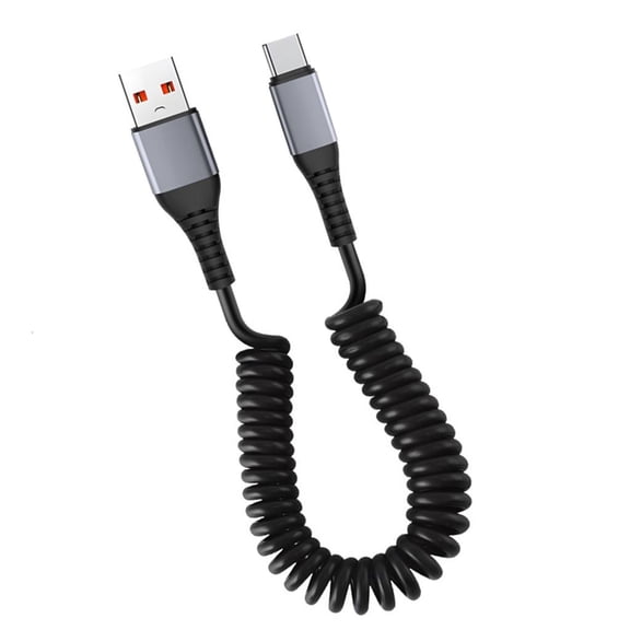 SDFGTstore Coiled USB to USB C Music Cable Fast Charging Retractable Cord ABS Car Charger Cable Flexible Length Cable for Phones