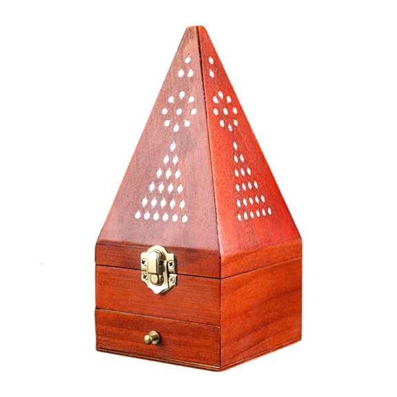 SDFGTstore Color Pine Wood Scented Box With Delicate Carvings Drawer and Pyramid Shape