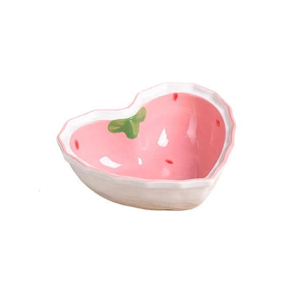 SDFGTstore Cute Strawberry Pattern Ceramic Bowl Plate with Heart Shape for Birthday Party