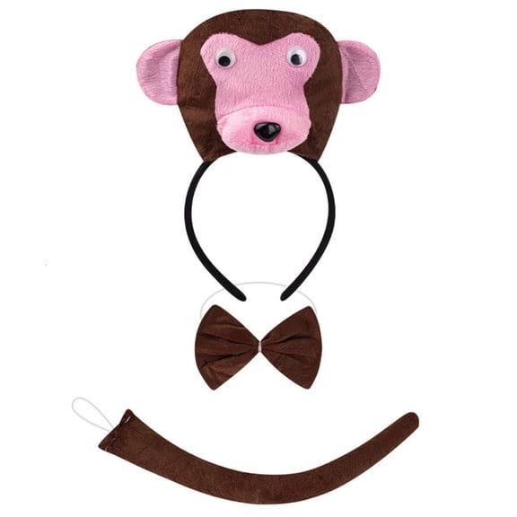 SDFGTstore Dog/Cow/Dragon/Monkey Costume Set Ears Tail Bowtie Fancy Costume Kit Costume Accessories Set Monkey/Mouse/Dog/Cow Ears Headband,Bowtie,Tail