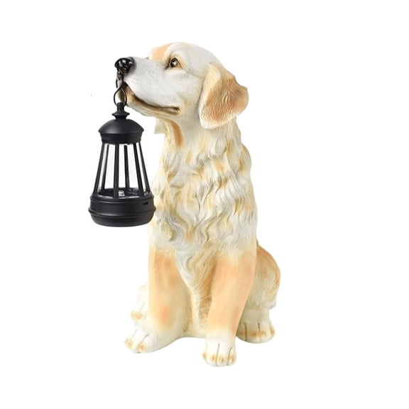 SDFGTstore Garden Decoration Dog Statues Outdoor Golden Dog Puppy Statue with Solar