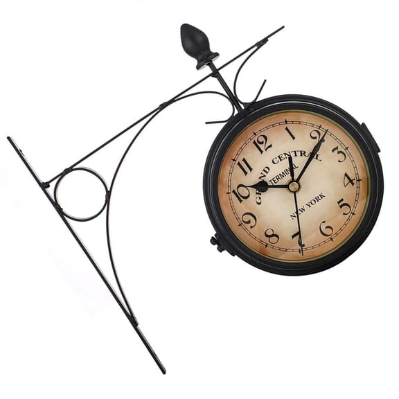 SDFGTstore Double Side Wall Clock Train Station Clock Indoor Hanging Clock Home Decors