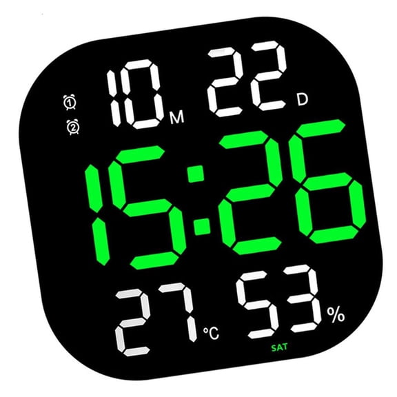 SDFGTstore Easy Setups Digital Wall Clock for and Seniors Large LED Screen Temperature Date 2 Alarm Display Auto Dimming