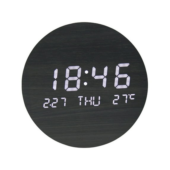 SDFGTstore Electronic Wood Wall Clock Led Digital for Time Date Temperature Diaplay